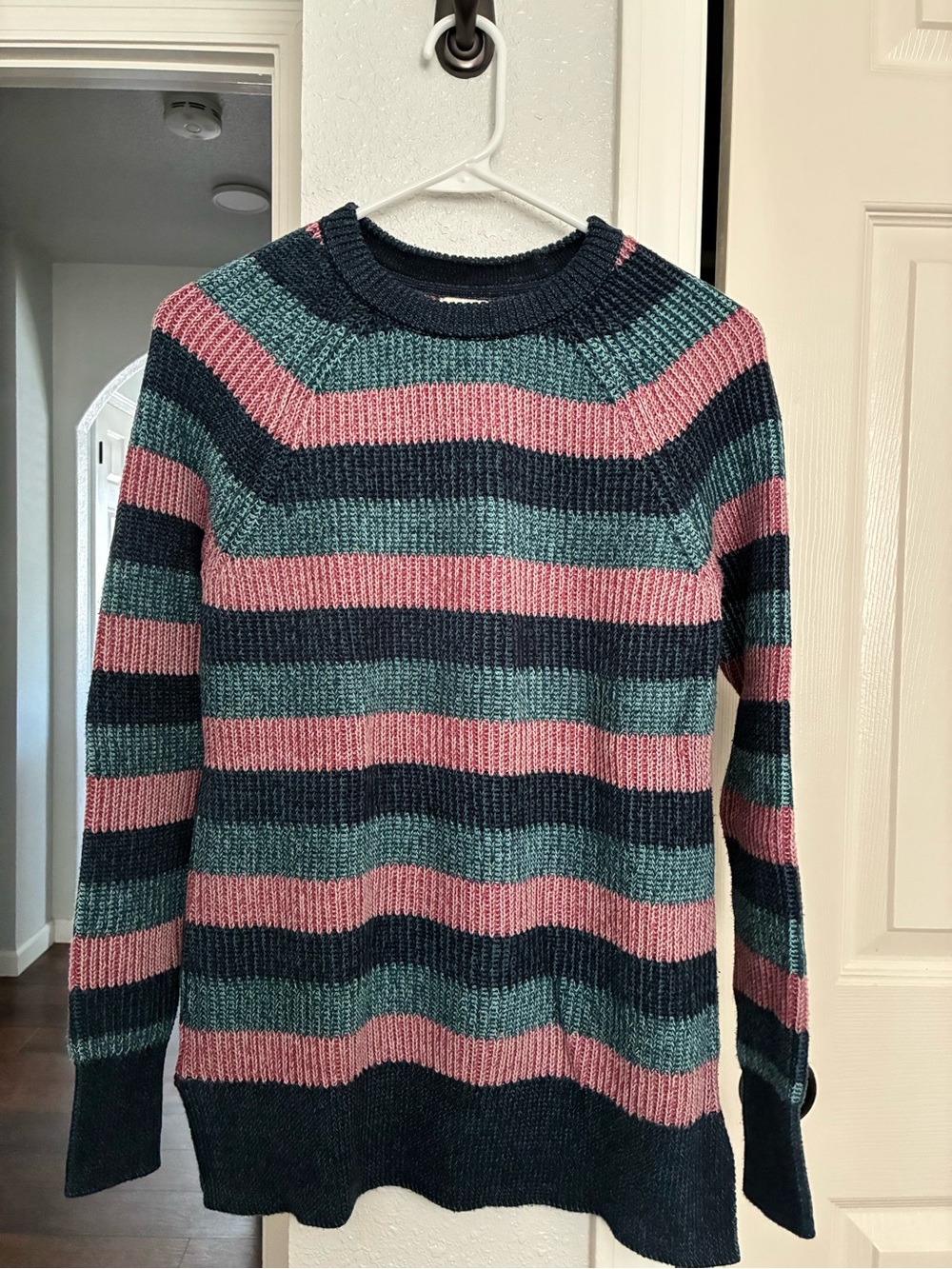 NWOT L.L. Bean Striped Crewneck Women’s Sweater - Pink, Teal & Navy